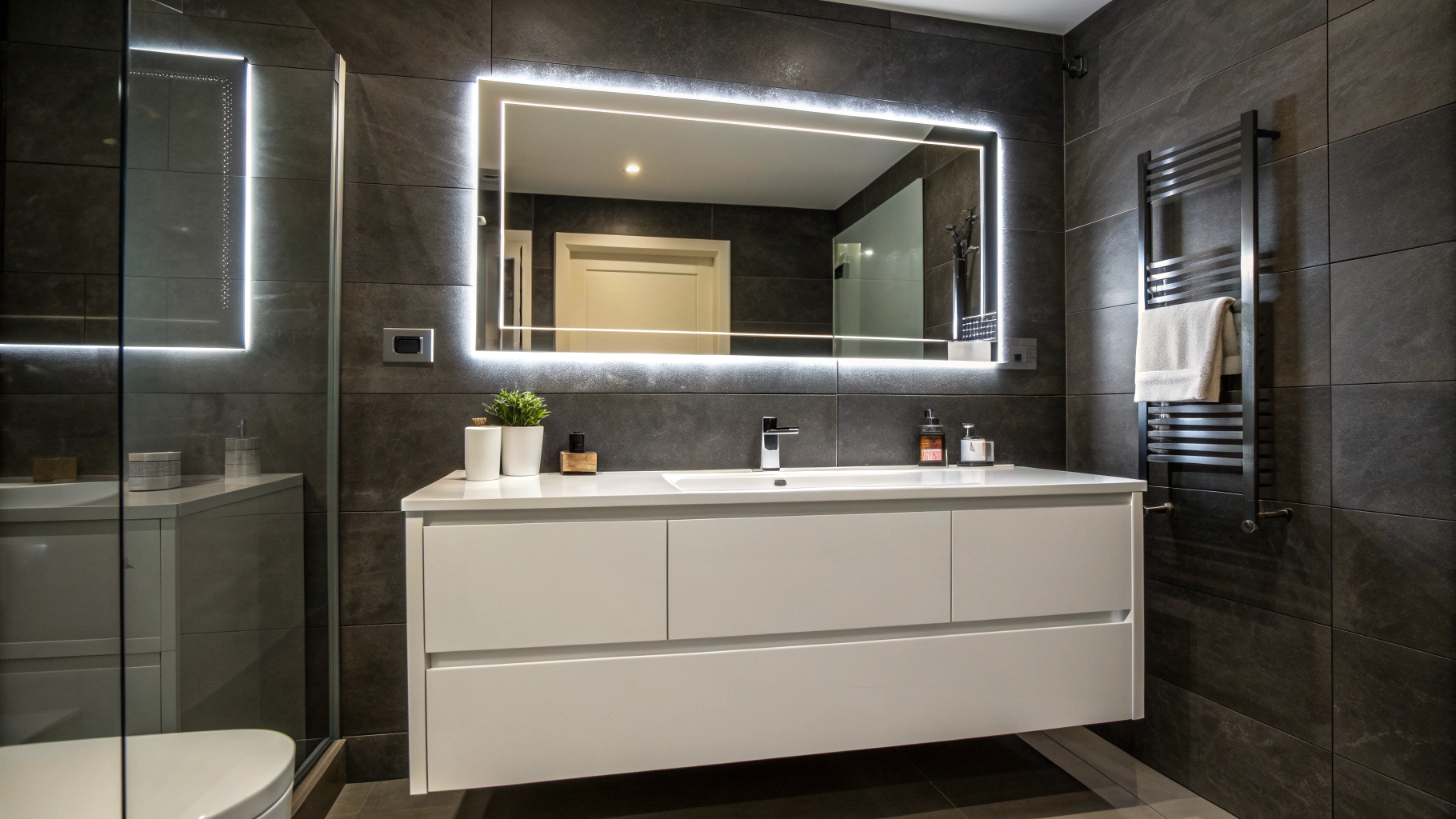 Modern bathroom vanity in white oak with integrated undermount basin