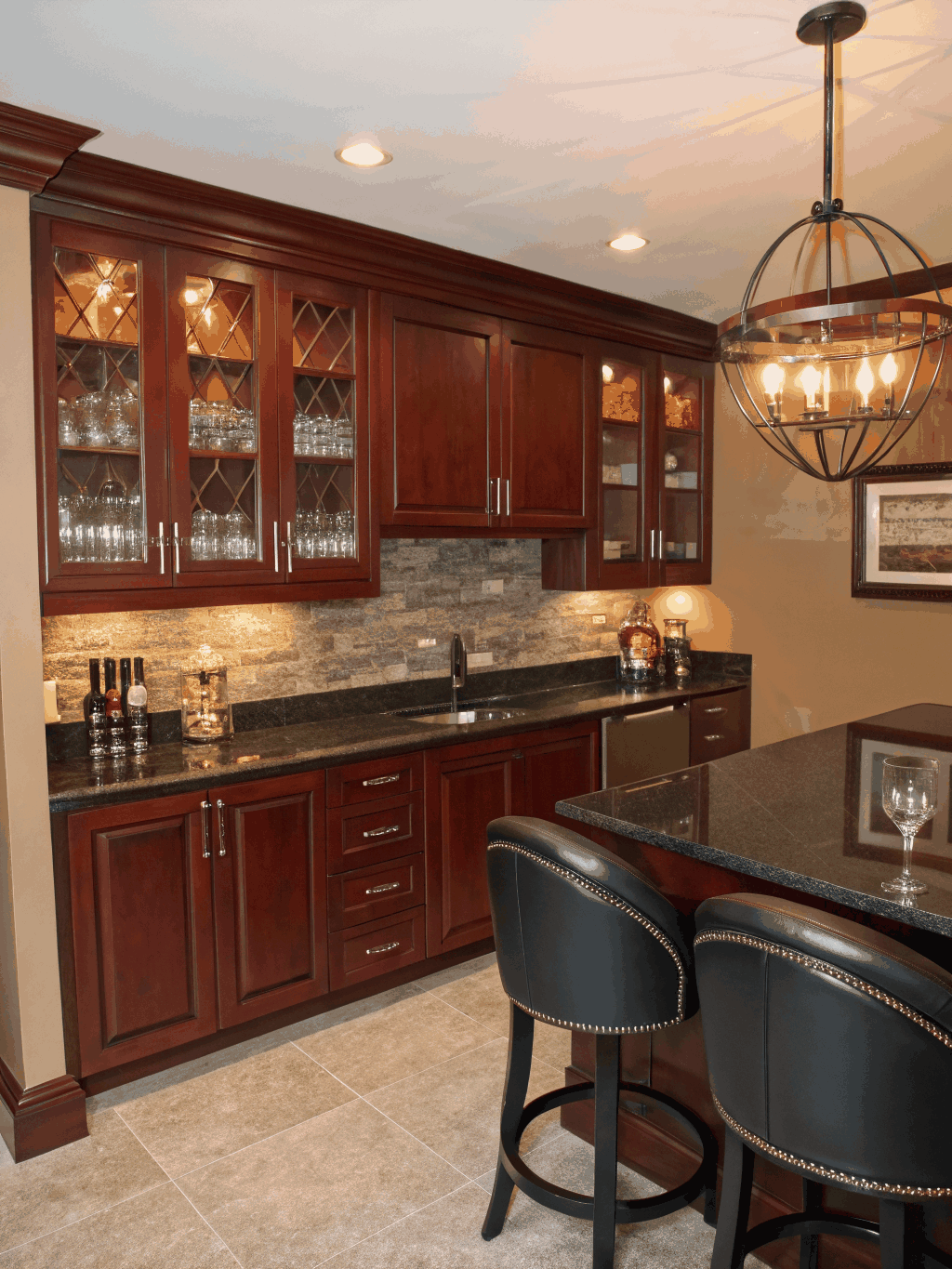 Lumina bistro granite bar with cherry architectural back-bar
