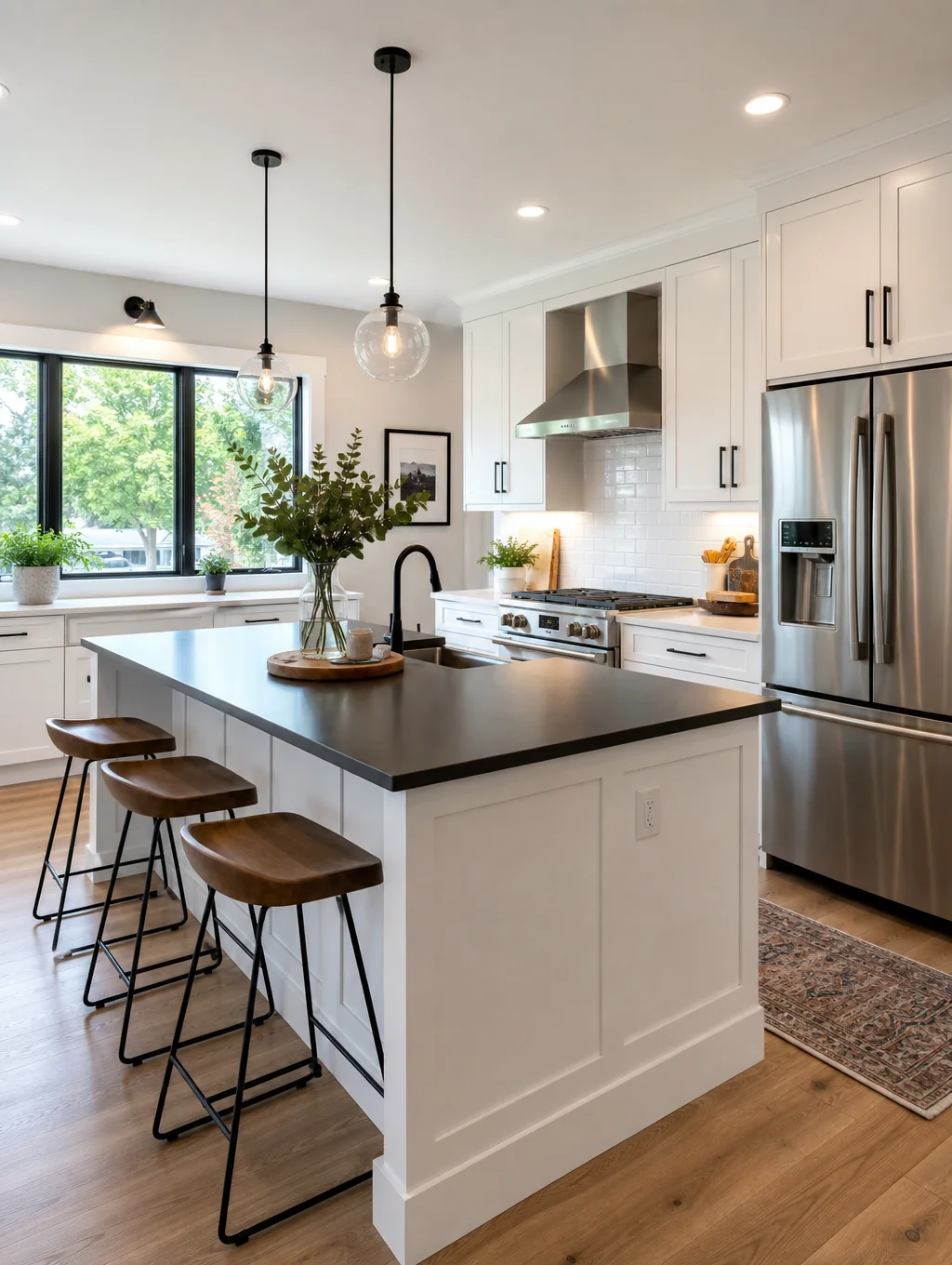 Oakridge shaker kitchen with Mont Blanc quartzite center island