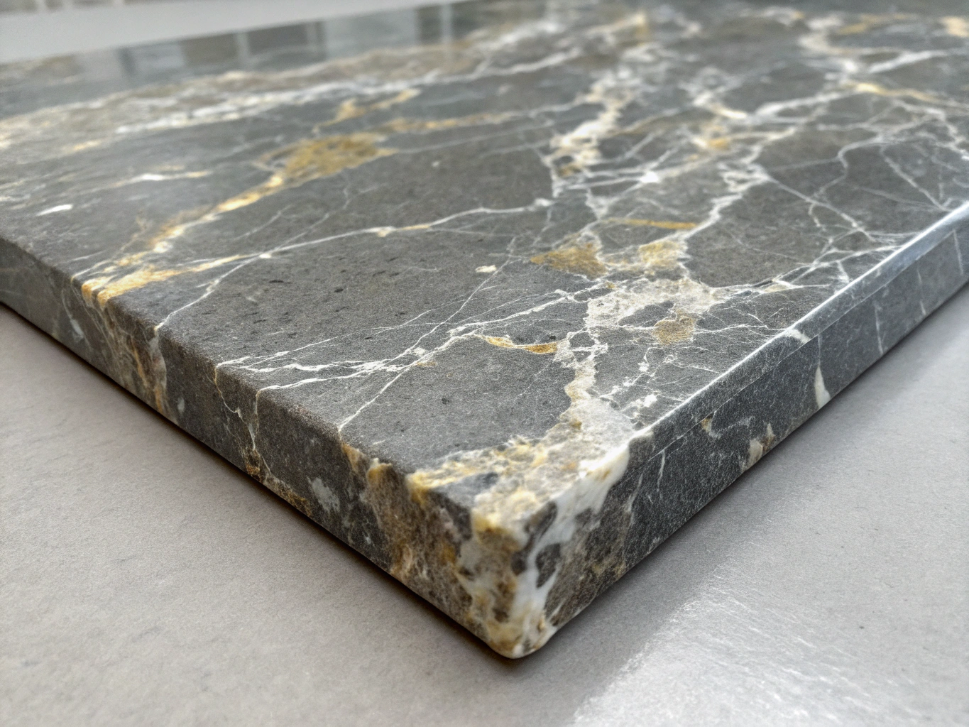 Polished granite countertop surface