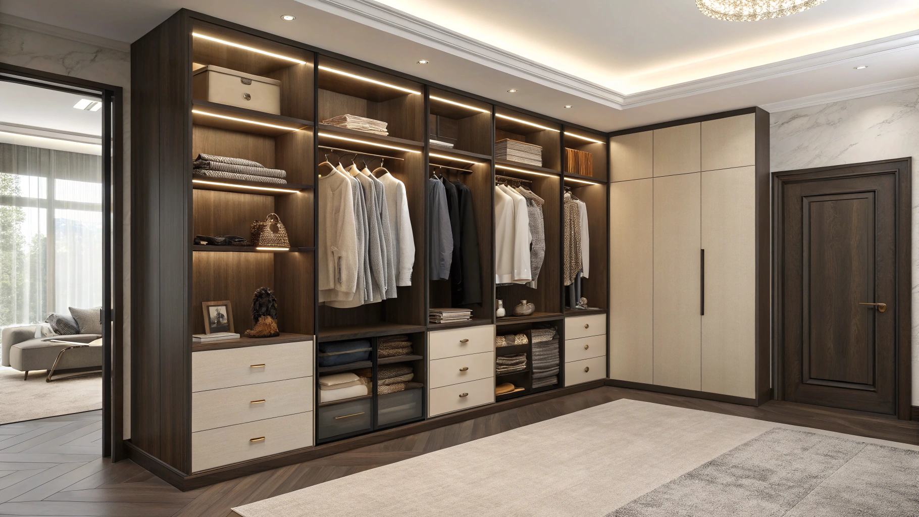 Wellington custom wardrobe cabinetry and marble vanity island